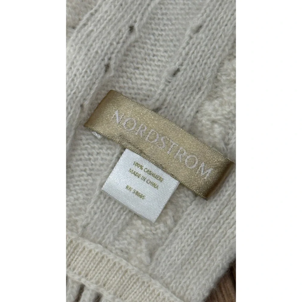 Nordstrom 100% Cashmere Scarf Cream Cable Knit Fringe Winter Wrap